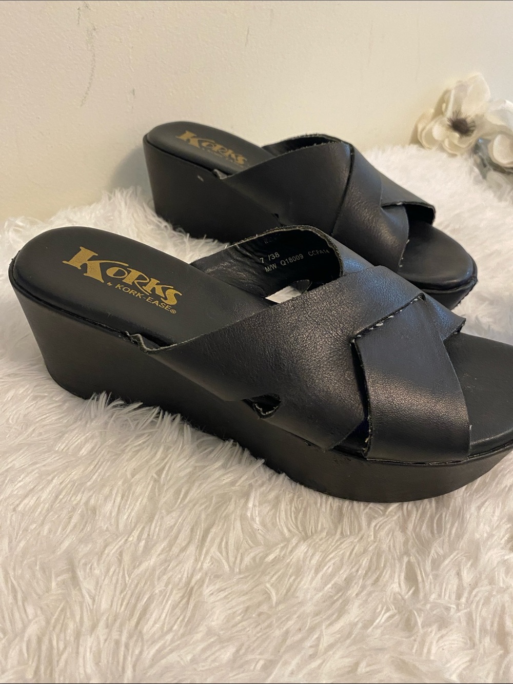Kork-Ease Black Crossover Slide Wedge Mules - Picture 3 of 13
